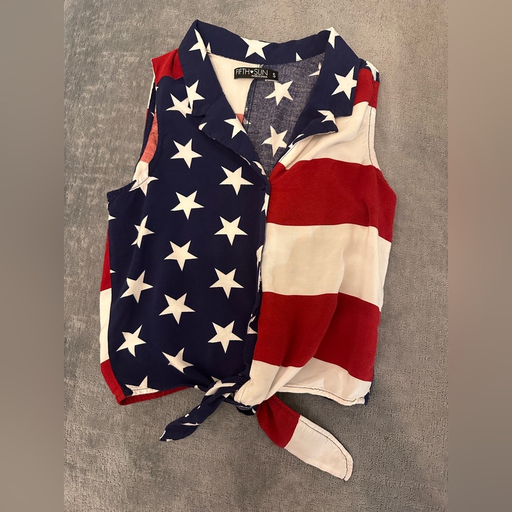 Red, White, and Blue button up top
